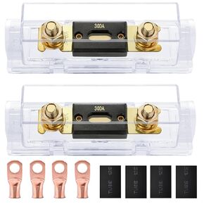 Nilight 2PCS 100A ANL Fuse Holder with ANL Fuse Electrical Protected Insulating Cover 5/16" Copper Lugs for 0 2 4 AWG Cables Used for car Audio Amplifier High Current Applications, 2 Years Warranty
