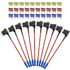 10 Pack 12V Car Add-A-Circuit Fuse Tap Adapter Piggy Back Mini APM ATM Blade Fuse Holder with 10A 15A 20A Blade Fuse for Cars Trucks Boats