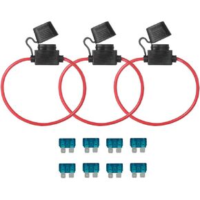 Automotive Car Truck in-line 16 Gauge Fuse Holder for Regular Standard Blade Type Fuse 3 Pieces + 8 Pieces Standard Blade Fuse 15Apm