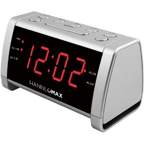 HANNLOMAX HX-138CR Alarm Clock Radio, PLL AM/FM Radio with Preset Radio, 1.4" Red LED Display, Dual Alarm (Silver)