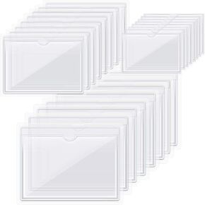 24 Pieces Self-Adhesive Index Card Pockets for Business Cards, Clear Plastic Business Card Holders for Organizing and Protecting Your Index Cards, 3 Sizes
