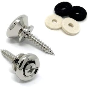 Guitar Strap Buttons Nickel Modern Style Universal Fit for Acoustic & Electric Guitar & Bass (2) with Screws & Felt Washers by VINTAGE FORGE | SB80-NKL