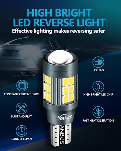 Yorkim 921 LED لمبة عكس الأضواء Canbus 912 LED لمبة احتياطية أضواء T15 LED لمبة 3600 لومن W16W 906 استبدال للأضواء العكسية LED أضواء احتياطية أضواء البضائع، 6000K زينون الأبيض، حزمة من 2 in Kuwait