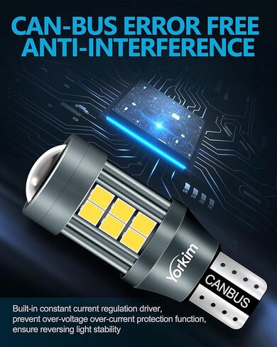 Yorkim 921 LED لمبة عكس الأضواء Canbus 912 LED لمبة احتياطية أضواء T15 LED لمبة 3600 لومن W16W 906 استبدال للأضواء العكسية LED أضواء احتياطية أضواء البضائع، 6000K زينون الأبيض، حزمة من 2 in Kuwait