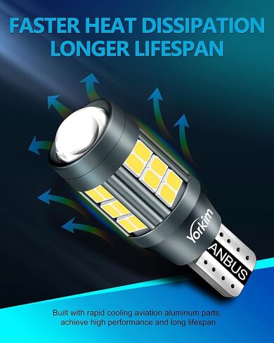 Yorkim 921 LED لمبة عكس الأضواء Canbus 912 LED لمبة احتياطية أضواء T15 LED لمبة 3600 لومن W16W 906 استبدال للأضواء العكسية LED أضواء احتياطية أضواء البضائع، 6000K زينون الأبيض، حزمة من 2 in Kuwait