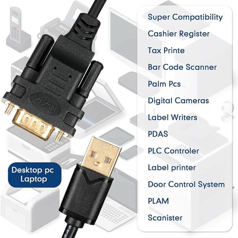 Kanayu 10 قطع USB 2.0 إلى RS232 محول تسلسلي USB 2.0 إلى ذكر DB9 9 دبوس كابل محول مع شريحتين بطول 6 أقدام متوافق مع نظام التشغيل Windows/Mac للمودم والماسح الضوئي والكاميرات الرقمية والطابعة in Kuwait