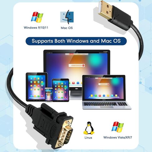 Kanayu 10 قطع USB 2.0 إلى RS232 محول تسلسلي USB 2.0 إلى ذكر DB9 9 دبوس كابل محول مع شريحتين بطول 6 أقدام متوافق مع نظام التشغيل Windows/Mac للمودم والماسح الضوئي والكاميرات الرقمية والطابعة in Kuwait