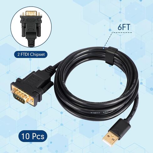 Kanayu 10 قطع USB 2.0 إلى RS232 محول تسلسلي USB 2.0 إلى ذكر DB9 9 دبوس كابل محول مع شريحتين بطول 6 أقدام متوافق مع نظام التشغيل Windows/Mac للمودم والماسح الضوئي والكاميرات الرقمية والطابعة in Kuwait
