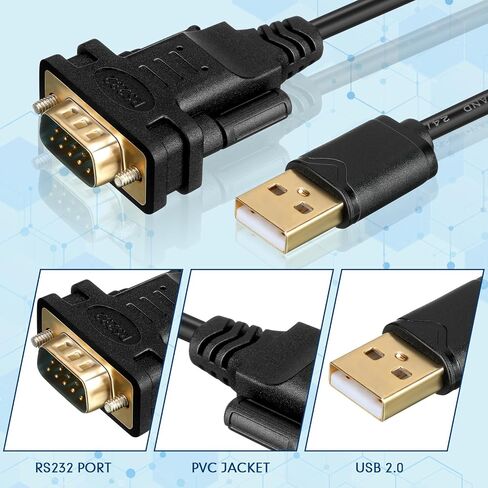 Kanayu 10 قطع USB 2.0 إلى RS232 محول تسلسلي USB 2.0 إلى ذكر DB9 9 دبوس كابل محول مع شريحتين بطول 6 أقدام متوافق مع نظام التشغيل Windows/Mac للمودم والماسح الضوئي والكاميرات الرقمية والطابعة in Kuwait