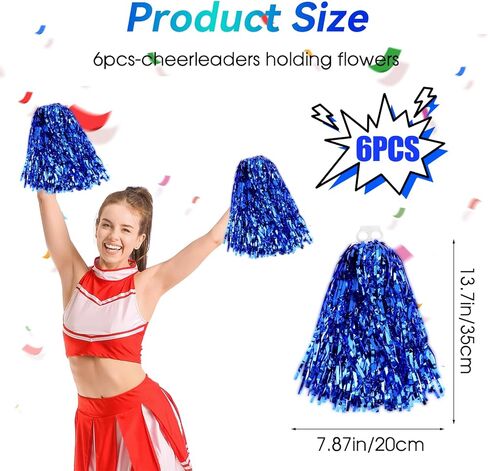 كرات بوم للتشجيع مع مقبض 6 عبوات من الكريات المشجعة من رقائق معدنية للرقص الرياضي لروح الفريق (أزرق) in Kuwait