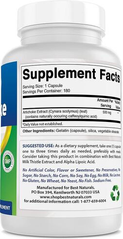 Best Naturals Artichoke Extract 10000 mg Equivalent - 3rd Party Lab Tested - 180 Capsules in Saudi Arabia