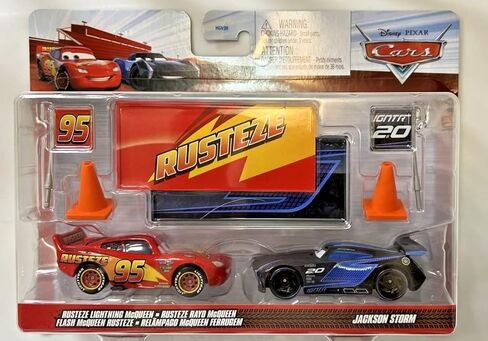 Disney Cars 2022 Fan-Favorite 2-Pack with Race Team Flags and Signs: (Rusteze Lightning McQueen Jackson Storm) in Saudi Arabia