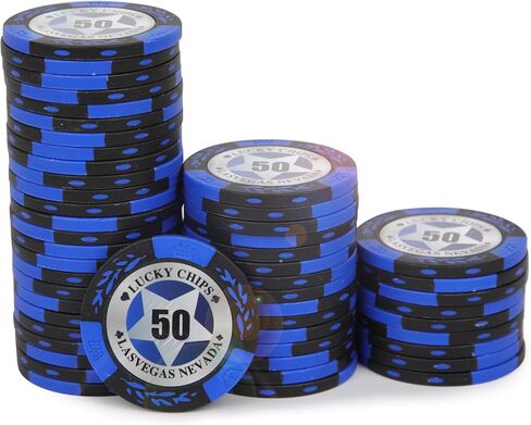 رقائق بوكر الطين الاحترافية من ORIENGEAR، 50 قطعة 14 جرامًا من الطين المركب مع فئة واضحة، رقائق مرقمة للعبة بطاقات الكازينو، لعبة ورق، ألعاب الروليت، لمحبي البوكر، 8 ألوان in Saudi Arabia