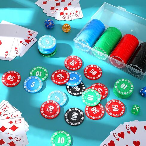 Jerify 200 قطعة من شرائح البوكر مجموعة أرقام مطبوعة من رقائق البوكر البلاستيكية مع الطوائف، أزرق أخضر أحمر أسود، رقائق لعبة شفافة، حامل شرائح البوكر، علبة شرائح البوكر للبالغين في المنزل، لعبة الحفلات، صندوقان in Saudi Arabia