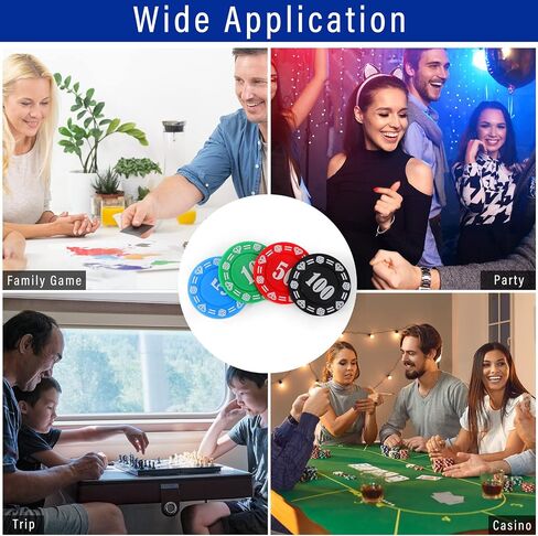 Jerify 200 قطعة من شرائح البوكر مجموعة أرقام مطبوعة من رقائق البوكر البلاستيكية مع الطوائف، أزرق أخضر أحمر أسود، رقائق لعبة شفافة، حامل شرائح البوكر، علبة شرائح البوكر للبالغين في المنزل، لعبة الحفلات، صندوقان in Saudi Arabia