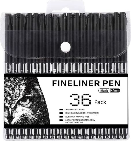 RIANCY 0.4mm Fineliner Planner Pens 36 Fine Point Black Ink Felt Tip Markers Sipa Porous Pens for Note-Taking Drawing Journaling Writing School Office Art Supplies in Saudi Arabia