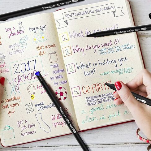 أقلام هيثرون ذات الرأس الرفيع - أقلام ملونة، أقلام تحديد للمجلات، أقلام مخططة للمذكرات اليومية، تدوين الملاحظات المكتبية، 100 لون in Kuwait