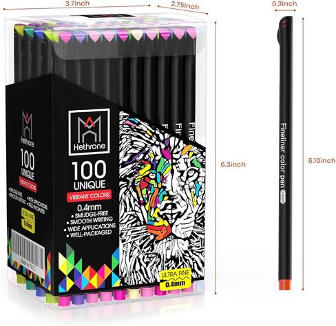 أقلام هيثرون ذات الرأس الرفيع - أقلام ملونة، أقلام تحديد للمجلات، أقلام مخططة للمذكرات اليومية، تدوين الملاحظات المكتبية، 100 لون in Kuwait