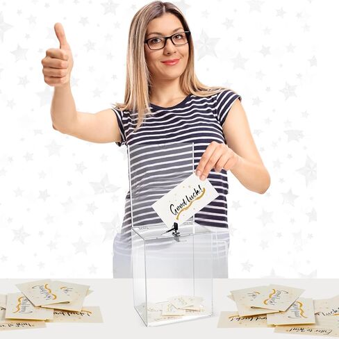 صندوق تبرع أكريليك مع قفل و100 بطاقة تذكرة يانصيب، صندوق اقتراع شفاف، صندوق اقتراحات كبير، صندوق سحب للتعليق، حاوية تخزين الأموال، وعاء طرفي للتصويت لجمع التبرعات الخيرية، مقاس 5.9 × 7.9 × 9.8 بوصة in Kuwait