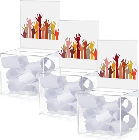 3 Pcs Acrylic Donation Box Clear Ballot Box Suggestion Box with Lock and Sign Large Raffle Ticket Box with Slot for Fundraising, Raffle, Collecting, Donating, Voting, 5.9 x 5 x 5 Inches in Kuwait