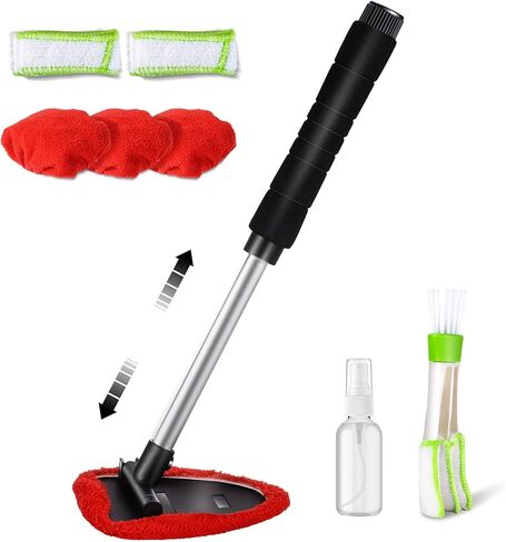 Topmart Windshield Cleaner,Windshield Cleaning Tool with Extendable Handle and Air Vent Duster for Car Interior Exterior,Car Glass Cleaner Kit with Washable Reusable Microfiber Cloth in Saudi Arabia