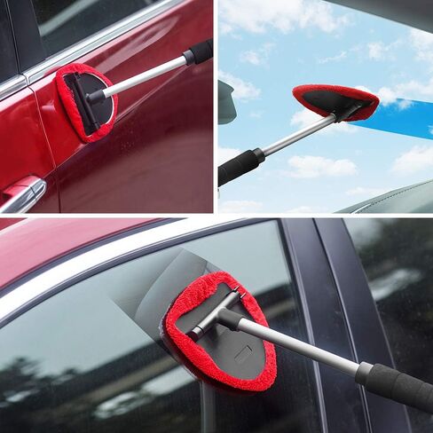 Topmart Windshield Cleaner,Windshield Cleaning Tool with Extendable Handle and Air Vent Duster for Car Interior Exterior,Car Glass Cleaner Kit with Washable Reusable Microfiber Cloth in Saudi Arabia
