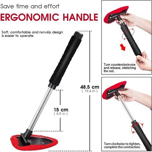 منظف ​​الزجاج الأمامي من توب مارت، أداة تنظيف الزجاج الأمامي بمقبض قابل للتمديد ومنفضة فتحات تهوية للجزء الخارجي للسيارة، طقم تنظيف زجاج السيارة مع قطعة قماش من الألياف الدقيقة قابلة للغسل وقابلة لإعادة الاستخدام in Kuwait