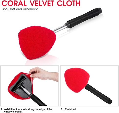 منظف ​​الزجاج الأمامي من توب مارت، أداة تنظيف الزجاج الأمامي بمقبض قابل للتمديد ومنفضة فتحات تهوية للجزء الخارجي للسيارة، طقم تنظيف زجاج السيارة مع قطعة قماش من الألياف الدقيقة قابلة للغسل وقابلة لإعادة الاستخدام in Kuwait