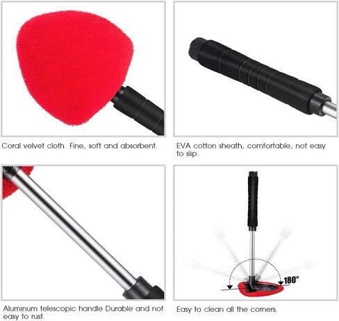 منظف ​​الزجاج الأمامي من توب مارت، أداة تنظيف الزجاج الأمامي بمقبض قابل للتمديد ومنفضة فتحات تهوية للجزء الخارجي للسيارة، طقم تنظيف زجاج السيارة مع قطعة قماش من الألياف الدقيقة قابلة للغسل وقابلة لإعادة الاستخدام in Kuwait