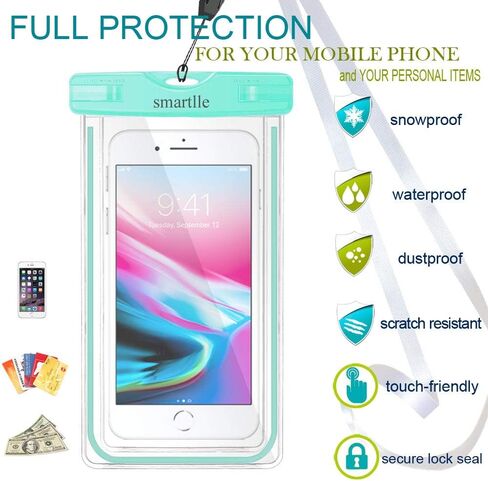 جراب هاتف ذكي مقاوم للماء من Smartlle، عبوتان من حقيبة/حامل هاتف خلوي مقاوم للماء لهاتف iPhone 13 12 11 Pro Max XS Max، SE XR X 8 7 6S Plus، Samsung Galaxy، LG، IPX8 حقيبة جافة مع حبل للرقبة in Kuwait