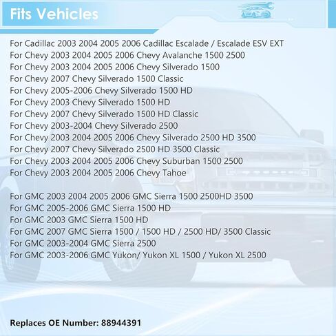 زجاج مرآة مُسخن بجانب السائق متوافق مع 2003-2006 كاديلاك إسكاليد، شيفروليه أفالانش، سيلفرادو، سوبربان، تاهو، جي إم سي سييرا، يوكون، مرآة محدبة مع إشارة الانعطاف (يسار) in Kuwait