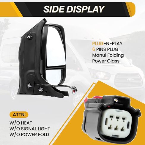 Mirror Assembly Compatible with Ford Transit 150 250 350 350HD 2015-2019 w/Medium, High Roof, Power Glass, w/o Power Fold, w/o Heat, CK4Z-17682-DC, Right Passenger Side in Saudi Arabia