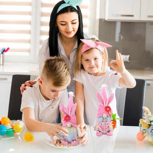 قطعتان من تماثيل أرنب عيد الفصح الوردية لعيد الفصح من القطيفة لعيد الفصح وديكورات جنوم للمنزل هدية عيد الفصح in Kuwait