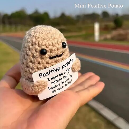 Funny Positive Potato, Crochet Inspirational Potato with Positive Card Birthday Gifts Cheer up Gifts for New Year Gift for Women and Girls. in Saudi Arabia