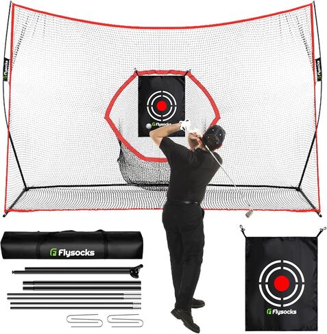 شبكة ضرب ممارسة الجولف المحمولة من Flysocks، شبكات جولف مقاس 10 × 7 أقدام مع هدف مركزي في حقيبة حمل للقيادة في الفناء الخلفي، شبكة تدريب على تقطيع الجولف في الأماكن المغلقة أو الهواء الطلق، أسود in Kuwait
