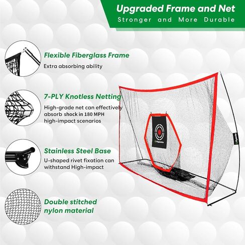 شبكة ضرب ممارسة الجولف المحمولة من Flysocks، شبكات جولف مقاس 10 × 7 أقدام مع هدف مركزي في حقيبة حمل للقيادة في الفناء الخلفي، شبكة تدريب على تقطيع الجولف في الأماكن المغلقة أو الهواء الطلق، أسود in Kuwait