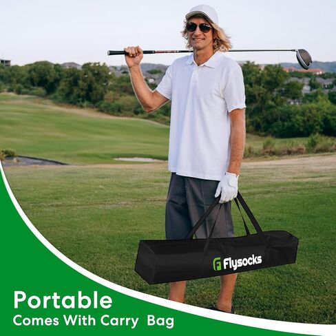شبكة ضرب ممارسة الجولف المحمولة من Flysocks، شبكات جولف مقاس 10 × 7 أقدام مع هدف مركزي في حقيبة حمل للقيادة في الفناء الخلفي، شبكة تدريب على تقطيع الجولف في الأماكن المغلقة أو الهواء الطلق، أسود in Kuwait