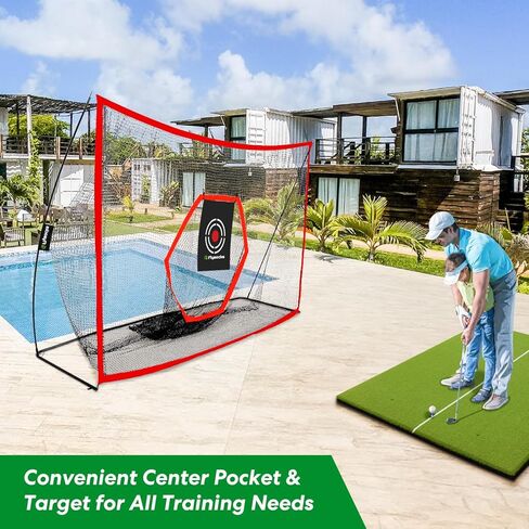 شبكة ضرب ممارسة الجولف المحمولة من Flysocks، شبكات جولف مقاس 10 × 7 أقدام مع هدف مركزي في حقيبة حمل للقيادة في الفناء الخلفي، شبكة تدريب على تقطيع الجولف في الأماكن المغلقة أو الهواء الطلق، أسود in Kuwait
