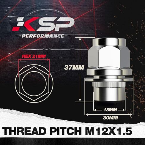 KSP M12x1.5 صواميل العروة مع غسالة لتويوتا تاكوما، 12 مم × 1.5 ماج صواميل العروة لـ 4 رانر كامري هايلاندر، OEM/مصنع لوغنوت لأفالون بريوس سيينا لكزس IS300 LFA CT200h HS250h GS450h مجموعة من 20 in Saudi Arabia