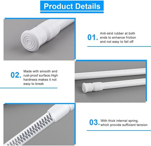 6 piece Tension Rod, Small Tension Rods for Windows，Sliding Door Security Bar,2 pieces of 15.8-27.6 inches and 4 pieces of 7-11 inches,No Drilling Adjustable for Wardrobe Bars, Bookcase (white) in Saudi Arabia