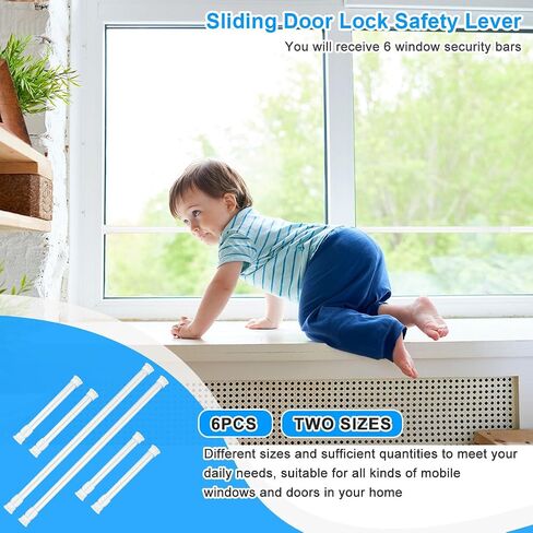 6 piece Tension Rod, Small Tension Rods for Windows，Sliding Door Security Bar,2 pieces of 15.8-27.6 inches and 4 pieces of 7-11 inches,No Drilling Adjustable for Wardrobe Bars, Bookcase (white) in Saudi Arabia