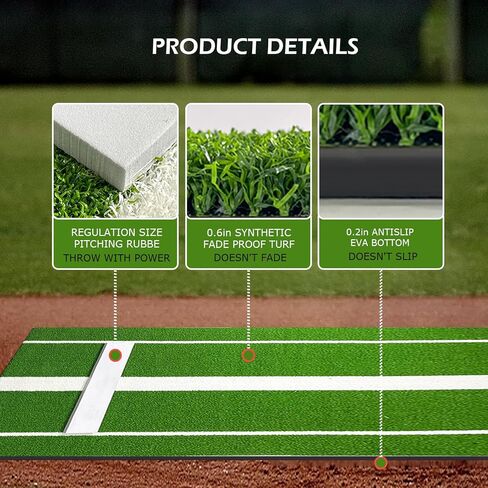 Softball Pitching Mat 10'x 3',Antifade Antislip Baseball Pitching Mat with Rubber Backing, Portable Artificial Turf Softball Pitching Mound for Indoor Outdoor Pitching Practice in Kuwait