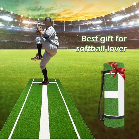 Softball Pitching Mat 10'x 3',Antifade Antislip Baseball Pitching Mat with Rubber Backing, Portable Artificial Turf Softball Pitching Mound for Indoor Outdoor Pitching Practice in Kuwait