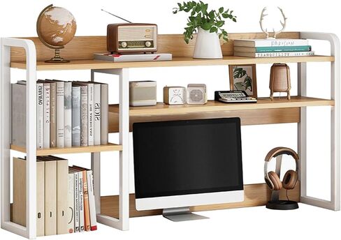 Aupekro 2 Tier Desktop Bookshelf for Computer Desk, Countertop Hutch Bookcase Organizer, Metal Desktop Shelves Organizer, Desk Storage Hutch Display Rack for Home, Dorm, Office Supplies in Kuwait