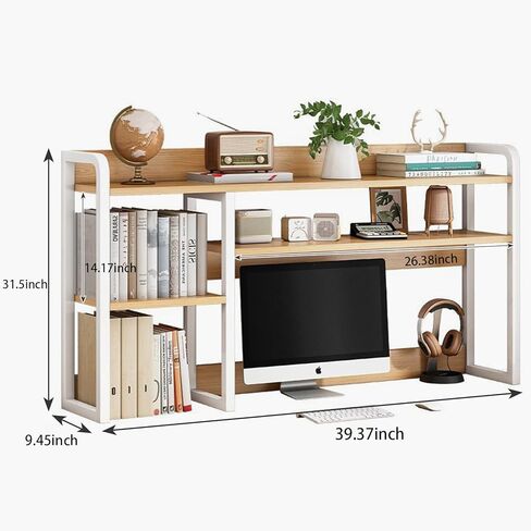 Aupekro 2 Tier Desktop Bookshelf for Computer Desk, Countertop Hutch Bookcase Organizer, Metal Desktop Shelves Organizer, Desk Storage Hutch Display Rack for Home, Dorm, Office Supplies in Kuwait