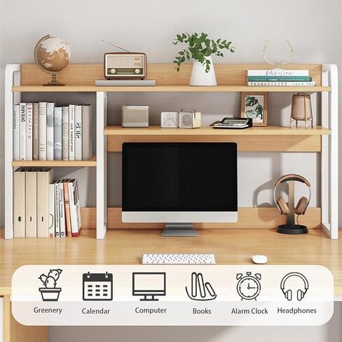 Aupekro 2 Tier Desktop Bookshelf for Computer Desk, Countertop Hutch Bookcase Organizer, Metal Desktop Shelves Organizer, Desk Storage Hutch Display Rack for Home, Dorm, Office Supplies in Kuwait