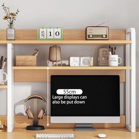 Aupekro 2 Tier Desktop Bookshelf for Computer Desk, Countertop Hutch Bookcase Organizer, Metal Desktop Shelves Organizer, Desk Storage Hutch Display Rack for Home, Dorm, Office Supplies in Kuwait