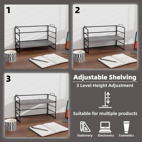 منظم رف مكتب معدني أنيق - تخزين سطح المكتب موفر للمساحة للوازم المكتبية، تصميم قابل للتعديل بطبقة واحدة، قابل للتكديس للإعداد المخصص in Kuwait