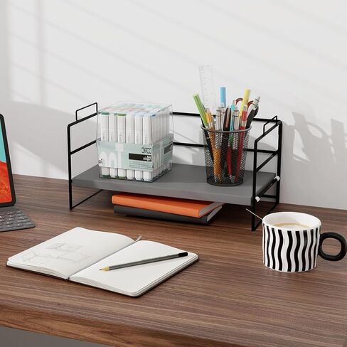 منظم رف مكتب معدني أنيق - تخزين سطح المكتب موفر للمساحة للوازم المكتبية، تصميم قابل للتعديل بطبقة واحدة، قابل للتكديس للإعداد المخصص in Kuwait