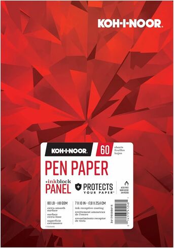 Koh-I-Noor 7 x 10" Pen Paper Bright White Smooth Paper Pad with Ink Block Panel, 80lb/118 GSM, 60 Sheets per Pad, 1 Each (26170500615) in Saudi Arabia